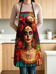 4pcs Day Of The Dead Kitchen Apron, Sugar Skull Woman Floral Marigold Rose Print Adjustable Cooking Apron For Mexican Holiday Halloween Party Decor - Multicolor - View 5