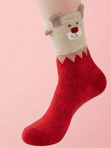 12/6/3/1 Pair Women's Christmas Socks, Autumn/Winter Warm Comfortable Cute 3D Little Ears Christmas Gift, Cute Cartoon Long Socks, Highly Attractive Christmas Socks, Casual Fashion Suitable For Daily Use - Multicolor - View 3