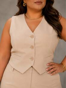 Tailored Suit, Charlotte Plus Size, Shorts + Vest - Nude - View 6