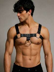 1pc Men PU Leather Chest Harness Belt Body Decortive Belt For Goth Punk Festival Clothing Accessories - Black - View 1