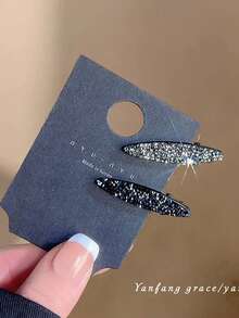 4/2pcs Black & Silver Glitter Hair Clips, Premium Bangs Clips Hairpins For Loose Hair, Small Cute Retro Hair Accessories - Multicolor - View 9