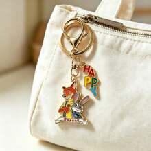 Disney 3pcs Cartoon Animal Enamel Keychains, Judy Hopps & Nick Wilde Fox Rabbit Metal Key Rings Bag Charms Gift - W - View 3