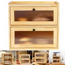 Double Layer Wooden Bread Bin Large Bread Storage Box With Acrylic Front Door - View 2