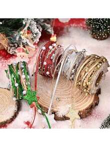 5-Yard (2-Meter) Christmas Ribbons Featuring Designs Such As Beads, Stars, And Christmas Trees; These Versatile Ribbons Are Suitable For Wrapping Bouquets, Crafting Sparkling Stars, Party Decorations, Gift Wrapping, And Adorning Christmas Trees. - View 5