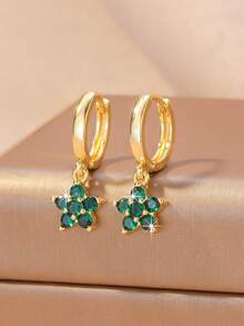 1 Pasang Anting Hoop Bunga Zirkonia Berwarna-warni Bergaya Eropa dan Amerika, Desain Dewi Keberuntungan Penyembuhan Romantis yang Indah, Cocok untuk Pemakaian Sehari-hari, Liburan, Pesta Pantai, Hadiah Dekoratif - Yellow Gold - View 12