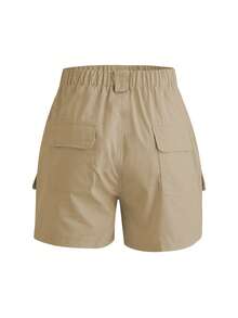 Solid Color Casual Cargo Shorts, Summer (Belt Not Included) - Light Camel - View 6
