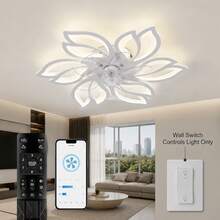 Ceiling Fans With Lights And Remote, 27 In Low Profile Fandelier, 3000-6000K Dimmable LED, 6 Speeds, Reversible, App Control, Memory Function, Timer, Modern Flush Mount Ceiling Fans, For Bedroom - White - View 12