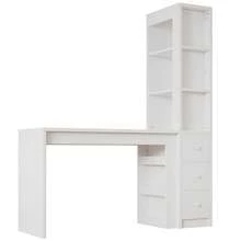 مكتب أبيض مع رف كتب وأدراج - 150x50x180 سم - أبيض - مشاهدة 7
