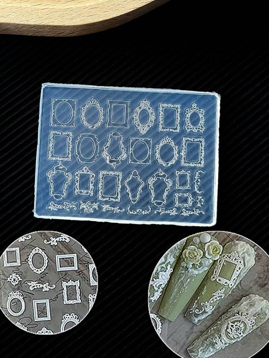 1PC Vintage Frame 3D Nail Art Silicone Mold, Bohemian Pattern DIY Nail Decoration Template For Embossed Relief Nail Sculpture, Nail Styling Accessory Tool, For And DIY Creation - Clear - View 1