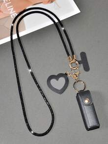 Black Long Strap Crossbody Bag + Lip Balm Makeup Mirror