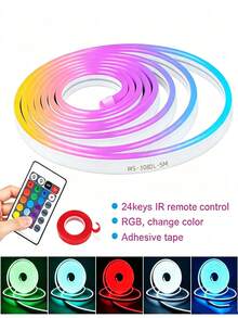 1/2/3/4/5m 柔性 RGB LED 霓虹燈條,附遙控調光,USB 供電,適用於萬聖節與派對裝飾、廚房氛圍燈、電視背景燈、直播化妝鏡、浴室鏡前補光燈條 - 彩色 - 查看 4