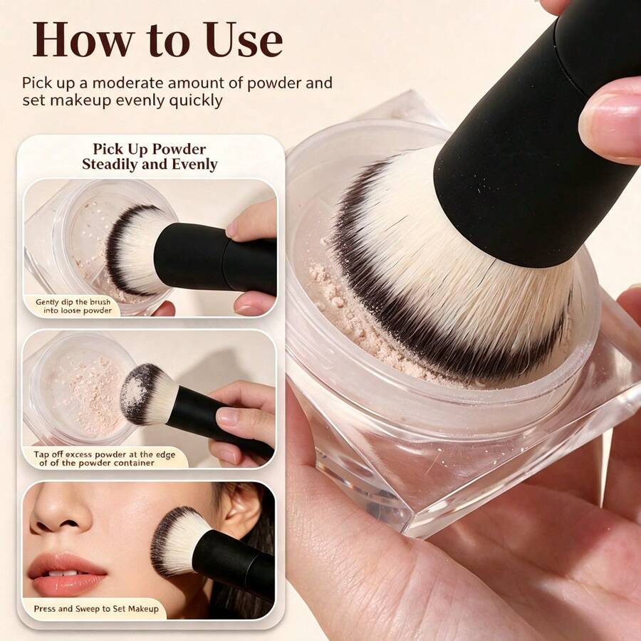 Flat Top Foundation Makeup Brush Set 2Pcs, Soft Dense Bristles Powder Brush, Professional Face Cosmetic Tools For Liquid Foundation, Cream, Blush, Setting Powder, Contour Bronzer, Flawless Blending Makeup Brushes For Daily Travel Use - A - View 1