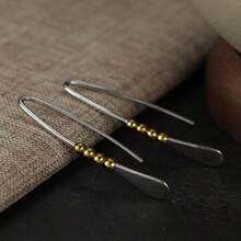 Minimalist Dual-Tone Water Drop Ear Hooks, Versatile For Commuting, Low-Key Long Women's Accessories - Silver - View 5