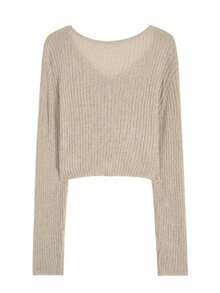 YCYC Spring New Lazy Sweet Loose Long Sleeve Apricot V-Neck Knit Cardigan - Coffee Brown - View 6