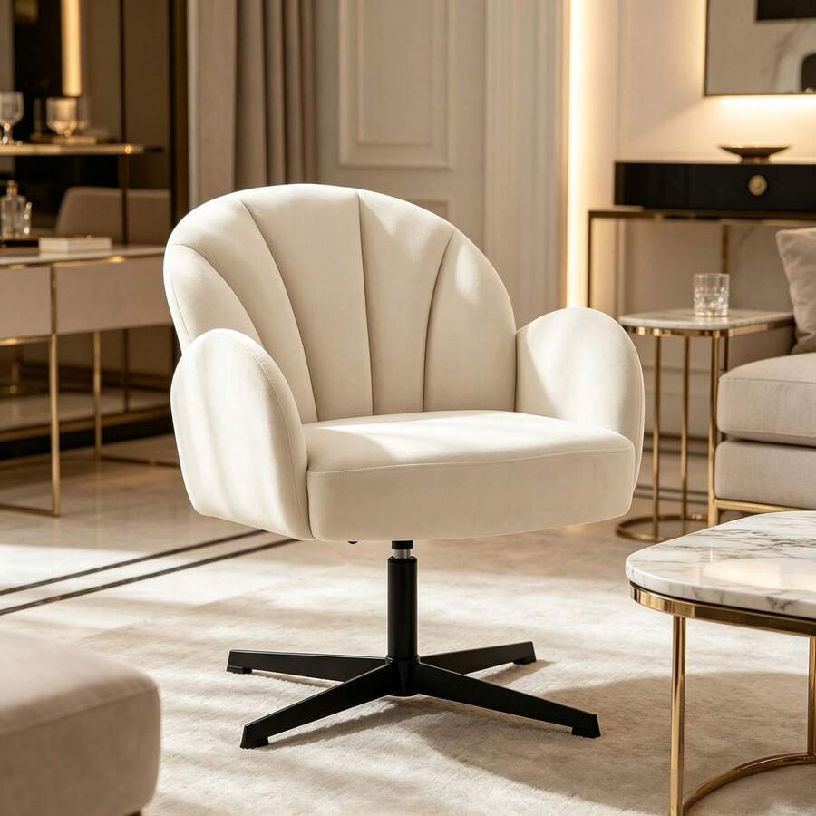 Drehbarer Sessel Mit Muschelform,Akzentstuhl,Moderner Lounge-Sessel,Design-Drehsessel(Nur Mit 1pcs Drehsessel) - 黑色 - 查看 1