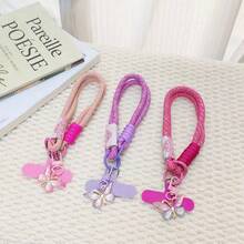 1pc Colorful Braided Phone Wrist Strap Lanyard, Cute Gradient Butterfly Pendant Short Wrist Strap, Includes Matching Adhesive Patch, Anti-Drop Universal Phone Hanging Chain, Suitable For Girls - Multicolor - View 5