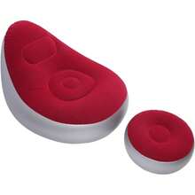 Sillón inflable con reposapiés, sofá inflable portátil de PVC, adecuado para camping y uso doméstico, superficie de terciopelo cómoda, 125x105x100 cm. - Rojo - Ver 4