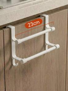 1pc 36cm/14.17in Double Bar Towel Rack, No-Drill Cabinet Door Hanging Rack, Easily Hangs On Cabinet Doors, Double Bar Design Can Simultaneously Store Kitchen Towels, Rags, Spatulas, Spoons, Brushes And Other Common Items, Sturdy And Durable Structure, Rust-Proof And Moisture-Proof, Suitable For Kitchen, Bathroom, Storage Room And Other Multiple Scenarios. Kitchen Storage Rack, Kitchen Supplies, Storage Rack, Hanging Rack, Kitchen Tools, Kitchen Organization Tools, Kitchen Gadgets - Multicolor - View 11