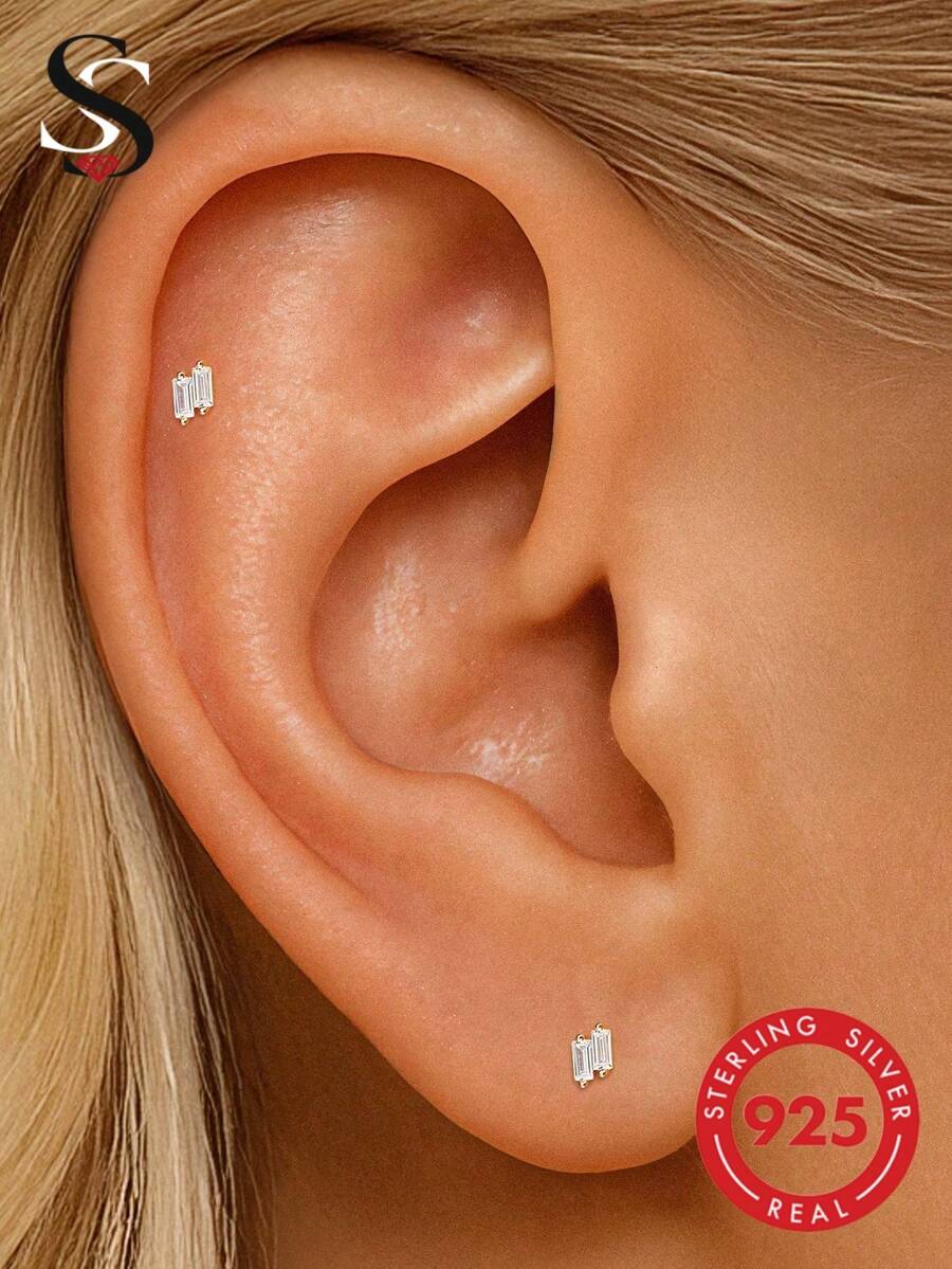 1pc 16G Mini Push-Pin Style Lip Stud, Flat Double Stone Earrings, Cartilage Earrings, Helix Earrings, Nose Stud