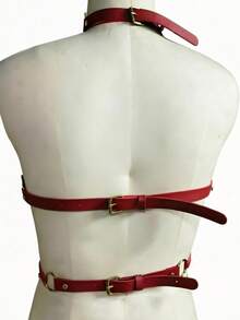 1pc Women's Punk Style Red Sexy V-Shape Double Triangle Bondage Bustier Corset Halter Neck Collar Leather Harness Suitable For Carnival Party Or Bar Performance Costume - Red - View 5