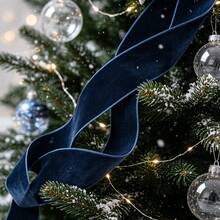 Flocked Ribbon Christmas Ribbon Suitable For Christmas Tree Decoration, Christmas Window Display, Christmas Wreath Decoration, Flocked Satin Ribbon Bows (Multiple Sizes Available) 3/4 Inch X 10 Yards, With Paper Spool For Easy Storage - Ink Blue Size 10 - View 6