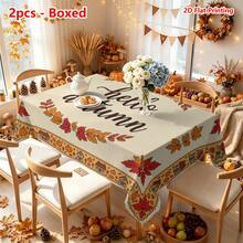 1/2pcs Autumn Tablecloth, Autumn Harvest Theme Polyester Fiber Tablecloth, Country Farmhouse Style Hand-Painted Maple Leaf Pumpkin Cottage Pattern, Suitable For Dining Room Table, Coffee Table, Kitchen, Picnic, Camping, Desktop Decoration, Holiday Setup, Tabletop Protection - Multicolor - View 11