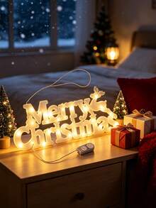 1pc New Merry Christmas Letter LED Light String Glowing Sign Christmas Tree Hanging Ornament Autumn/Winter Decoration For Bedroom Living Room Desktop Holiday Atmosphere Decor Gift - Merry Christmas Letter Lights - View 4