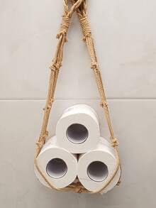 Toilet Paper Mesh Storage Rack | Linen Material, Self-Adhesive Installation, Toilet Paper Storage Container - Multicolor - View 5