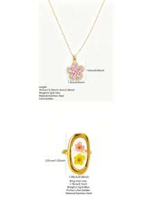 VceTd 2/3PCS Romantic Elegant Floral Pendant Decorated Stainless Steel Women's Jewelry Set Suitable For Daily Wear Or Vacation Or Holiday Gift - Yellow Gold - View 7