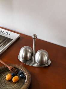 1 Set Stainless Steel Seasoning Jar Set, Salt And Pepper Shakers, Spherical And Waist Design, Silver Minimalist High-End Style, Suitable For Kitchen, Dining Room And Home Use - Silver - View 11