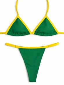Biquini Trend Fita Marquinha Fio Dental Verão Brasil Copa - verde e amarelo - Visão 2
