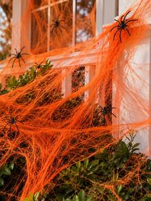 Halloween Orange Spider Web Decoration: Stretchable Artificial Spider Web And Black Spider, Suitable For Indoor And Outdoor Use, Including Entryway, Porch, Patio, Garden, Lawn And Halloween Party - Multicolor 1 - View 1