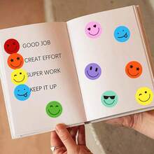 500pcs/Roll Smiling Face Labels Colorful Smiling Face Labels Holiday Teacher Reward Decorative Stickers Motivational Stickers Happy Smiling Face Handmade Seal Stickers Gift Self-Adhesive Seal Stickers PVC Waterproof Stickers - Multicolor - View 7
