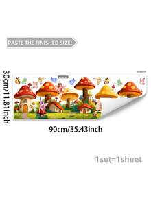 1pc Home Wall Decor Sticker Mushroom Butterfly PVC Self-Adhesive Wall Decal Removable Damage Free Fairy Tale Forest Cute Living Room Bedroom Background Wall Decoration - Mushroom Butterfly - View 3