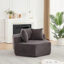 Swivel Chair - 灰色 + 雪尼爾 + 泡棉 + 彈簧 + 現代風格 + 單人座椅 - 查看 3