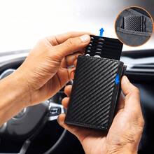 Dompet Pop-Up Modis Motif Jerami Kulit PU Tempat Kartu Anti Pencurian Serat Karbon Serat Ultra Halus Kulit Sintetis Slot RFID Anti Skimming Sarung Kartu Bank Logam Dompet Koin - Hitam - View 5