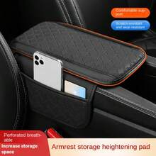 Car Armrest Pad, Center Console Storage Armrest Cover, Wear-Resistant PU Leather Business Minimalist Style Car Center Console Armrest Pad, Suitable For Private Car Owners Daily Driving And Road Trips, Pure Black With Red Stitching All-Season Universal Car Interior Decoration Accessory - Multicolor - View 5
