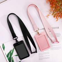 1Pc Solid Color PU Neck Teacher Lanyard With Hard ID Badge Holder, Breakaway Buckle Key Card Holder For Cruise Office School Pass Accessories - Multicolor - View 4