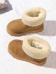1 Pair Kids Popular Snow Boots, Boys & Girls Fashion Versatile Soft Sole Anti-Slip Wear-Resistant Solid Color Thermal Lined Warm Boots - Brown - View 5