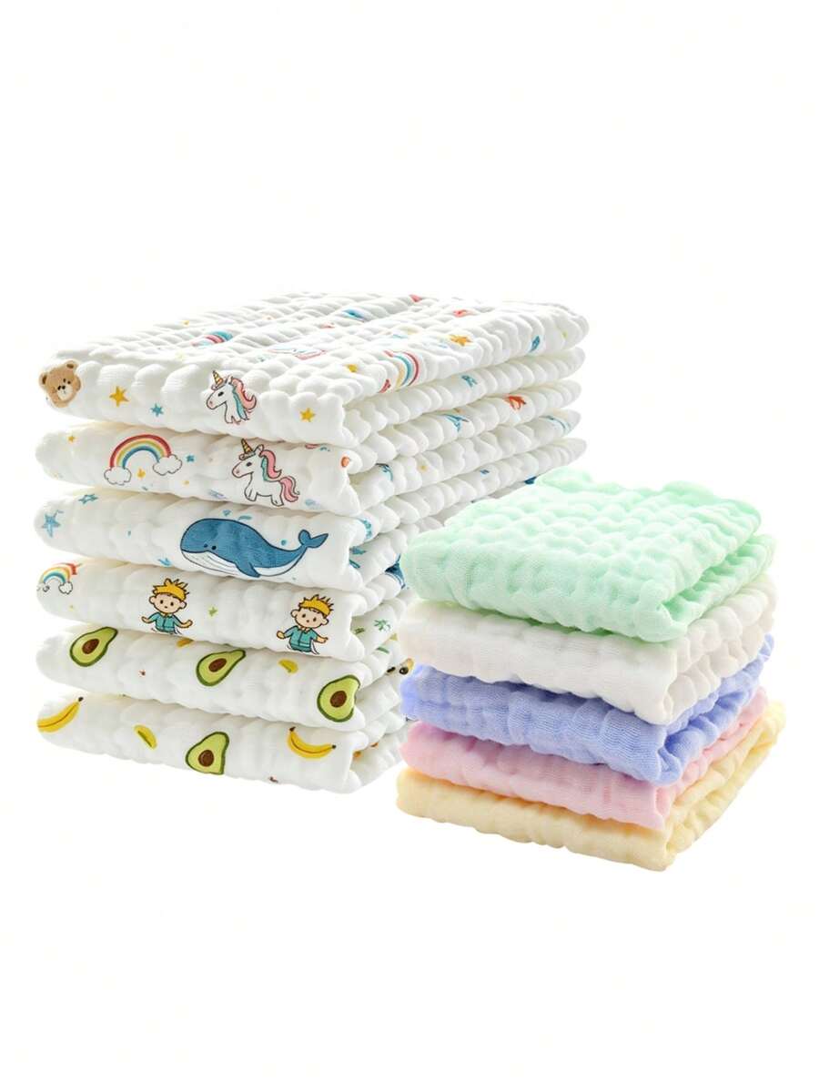 CN. 11 Pcs(6pcs 20"X10"+5pcs 12"X12") Baby Washcloths,Baby Stuff,Baby Christmas Gift,Baby Soft Face Cloths For Newborn, Absorbent Bath Face Towels - 11pcs combination set - 查看 1