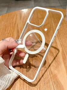 Transparent Bright Red Border Soft Magnetic Charging Protective Case | Compatible With MagSafe, Shockproof Ultra-Thin, For IPhone - White - View 2