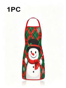 4 Pcs Christmas Buffalo Plaid Character Print Apron Set, Santa Snowman Reindeer Gingerbread Pattern Kitchen Cooking Baking Aprons For Holiday Party Home Decoration - Multicolor - View 7
