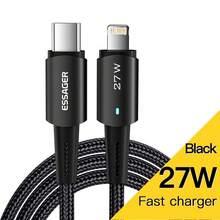 ESSAGER Cable de datos USB-C a iOS de 20W/27W, carga rápida con pantalla digital de potencia, adecuado para transferencia de datos de teléfono, velocidad máxima de hasta 480Mbps - Negro - Ver 8