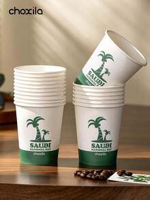 choxila 25/50/100pcs Disposable Paper Cups, Printed With Coconut Palm Pattern And "Saudi Arabia National Day" Text, National Day Theme Paper Cups, Party Cups, Used For Entertaining Guests, Parties, Festival And Events Tableware - Disposable Paper Cups - View 7