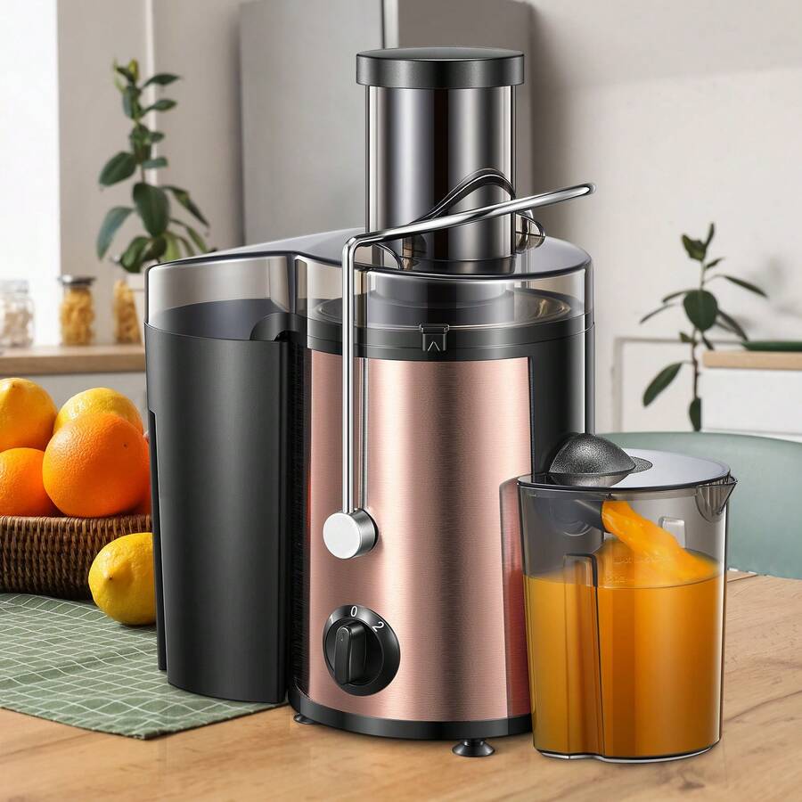 Qcen Juicer Machine, 500W Centrifugal Juicer Extractor With Wide Mouth 3" Feed Chute For Fruit Vegetable, Easy To Clean, Stainless Steel(Rose Gold)