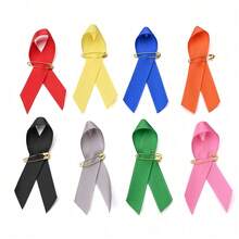 10pcs Multi-Color Awareness Ribbon Pins With Safety Pins - Satin Breast Cancer & Cause Support Brooches For Charity Events, Fundraisers & Remembrance Days - Ribbon Pin - View 1