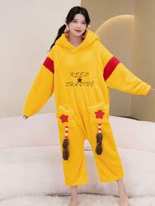Cute Star Pattern Loungewear, Suitable For Christmas, Halloween Or Girls' Party. Coral Fleece Bathrobe, Women's Winter Wear, 2026 Warm Loungewear, Suitable For Winter, Bedroom And Home Leisure, Unisex. - Multicolor - View 7