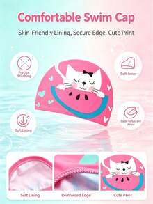 1pc Children's Swimming Cap Summer Outdoor Beach Vacation Cooling Gift, 10+ Cute Cartoon Animal Patterns (Unicorn, Shark, Mermaid, First Day Of School - Multicolor - View 8