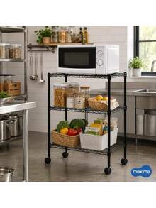 Estante Aço 3 Prateleiras Preta 90 Cm C Rodinha Giratoria MAXIME - Preto - Visão 1