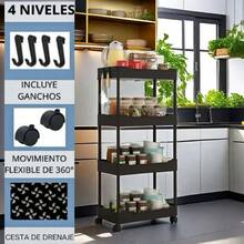 Multi-Purpose Rolling Organizer Shelf With Wheels Bathroom Kitchen Storage Rack, Mobile Rolling Shelf With Rectangular Design - Available In 2, 3 And 4 Tiers, Only 3 And 4 Tier Models With Mobile Wheels Ideal For Small Spaces - Multifunctional Rectangular Rolling Organizer Shelf - 2, 3 And 4 Tier Configurations For Smart Storage - Black - View 2